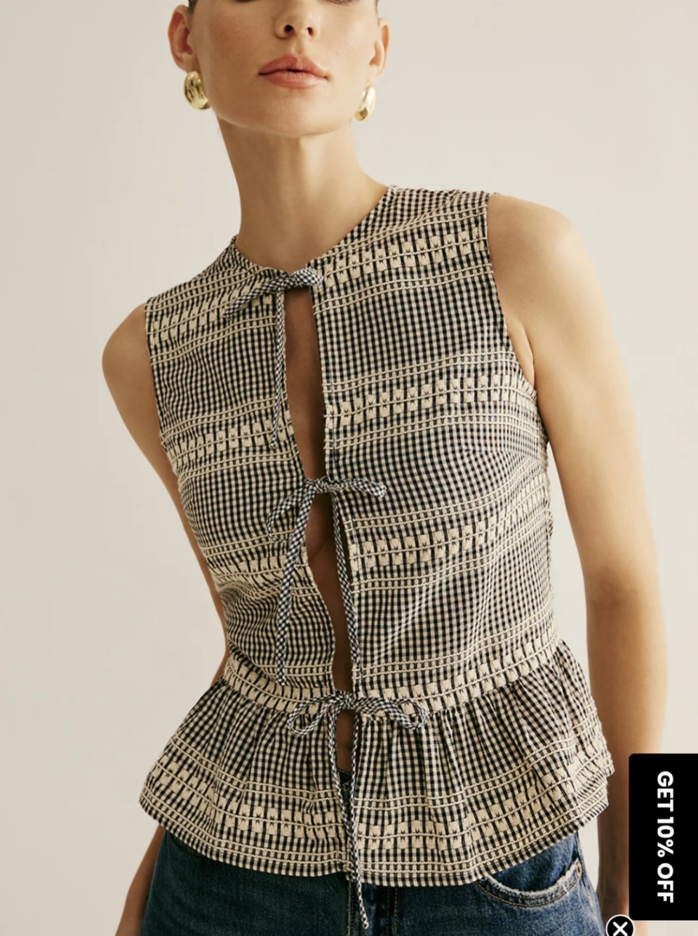 Commense Gingham Bow Top